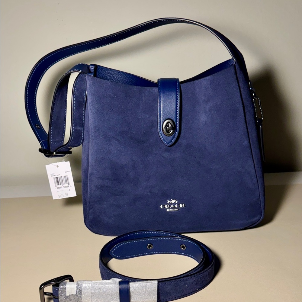 NWT Coach Hadley Convertible Crossbody navy suede